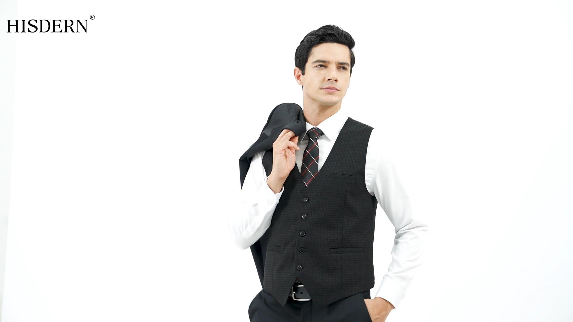 HISDERN Black Gilet Heren Formeel Zakelijk Gilets Classic Plain