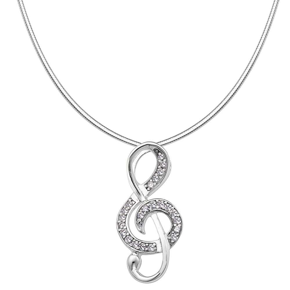 Vinani Anhänger Note mit weißen Zirkonia elegant glänzend mit Schlangenkette Sterling Silber 925 Kette Italien Notenschlüssel Musik 2ANO-S00