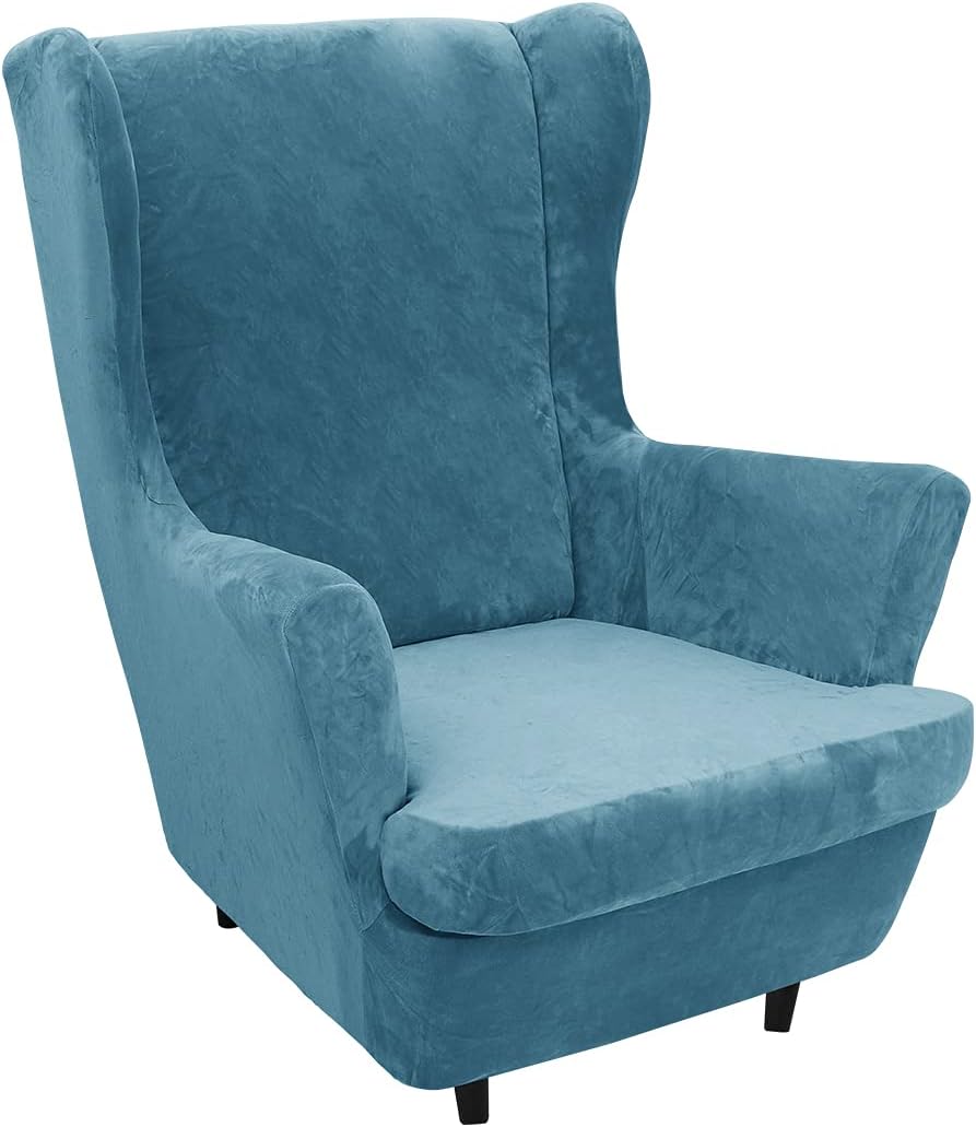 Velvet Wingback Chair Slipcovers 2 Piece | NILUOH