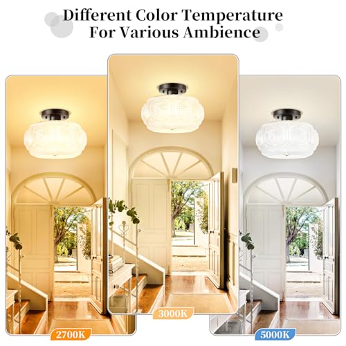 Image of 11 Inch Milk Glass Semi Flush Mount Ceiling Light Fixture, Black