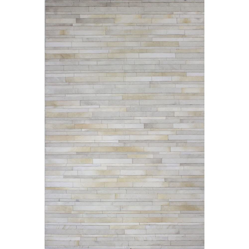 Bashian Santa Fe Collection H16 Hand Stitched Leather Area Rug, 5x8, Ivory