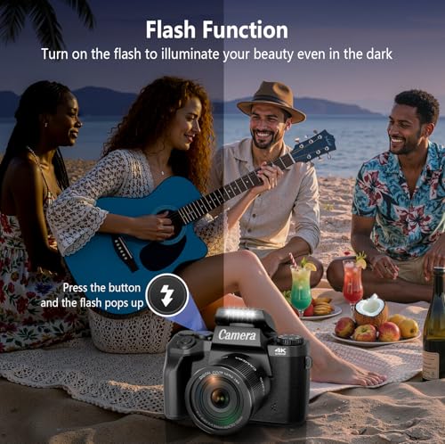 Image of Digital Cameras for Photography, 4K 64MP WiFi Vlogging Camera for YouTube with Dual-Lens,16X Digital Zoom,Flash,Touch Screen,Lens Hood,32GB TF Card & 3000mAH Battery