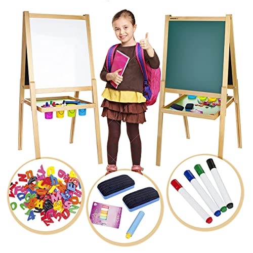 Merkell Leomark Deluxe Tableau Multifonctions avec Accessoires Tableau Double Face Enfant Tableau magnétique Tableau en Bois
