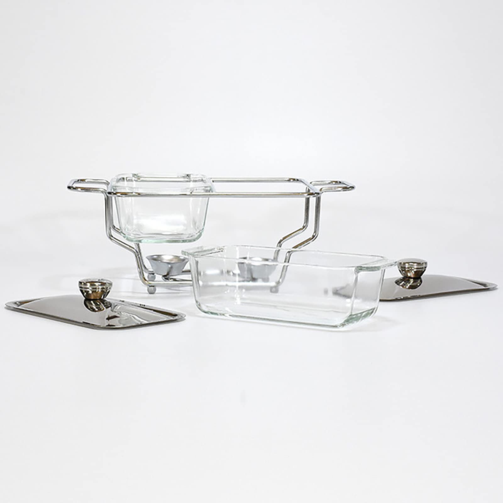 Set da Buffet per Scaldavivande, Set Scaldavivande con Contenitore per Alimenti in Vetro Trasparente e Coperchio in Acciaio Inossidabile per Cucina, Matrimoni, Feste, Banchetti, Sala da Pranzo, 2,8