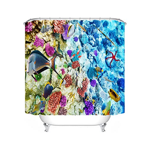 LKFFHAVD Unter Dem Meer Duschvorhang 180x180, Korallenriff Badezimmerteppich 4-teiliges Set, Shower Curtains Wasserdicht Dekorieren Sie Ihr Badezimmer (120 * 200CM,2) – Bild 8