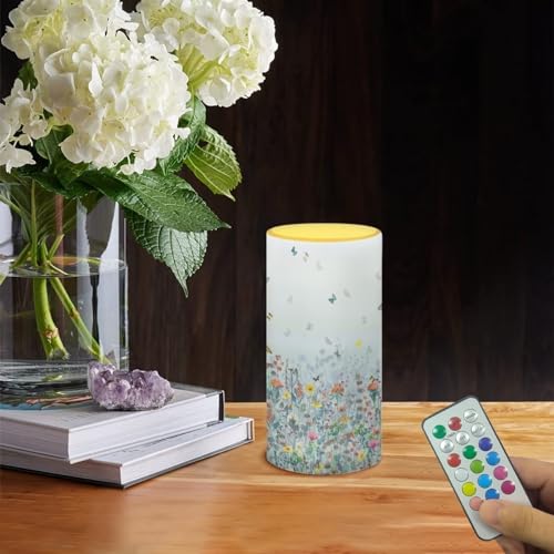 Image of Flameless Led Candle Auto-Moving Wick Votive Tealights Realistic Pillar Candle with Remote 4H 8H Timer Color Changing for Home Table Centerpiece Decoration, Flower Butterfly Blue