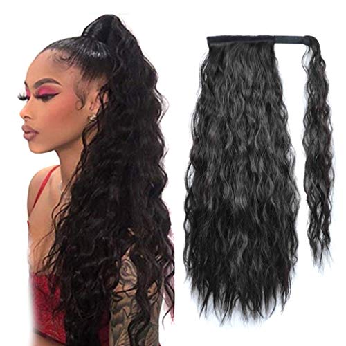 XYXH Extensión De Cola De Caballo Sintética Rizada, Maíz Wave Look Natural Resistentes Al Calor Postizo Ponytail Wrap Peluca con Pasta Mágica para Mujeres Chica