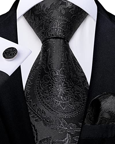 Image of DiBanGu Silk Zipper Ties for Men,Paisley Solid Plaid Pre-tied Tie and Pocket Square Cufflinks Set Formal Adjustable Necktie