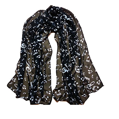 Familizo elegante bella tinta Sciarpe Donne Lady 1PC nota musicale chiffon della sciarpa di collo scialle silenziatore (Nero)