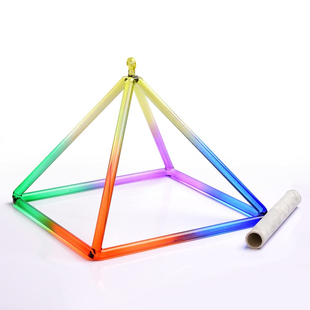 SBCGFY Rainbow Crystal Singing Pyramid, Excellent Sound forMeditation, with Crystal Singing Bowl Striker, for SoundMeditation Accessories,