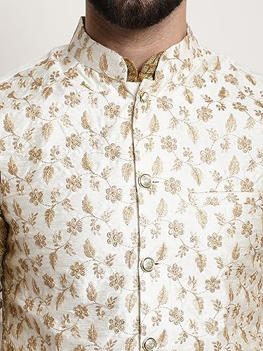 Image of SOJANYA (Since 1958 Men's Silk Blend Kurta Pyjama & Embroiderd Nehrujacket Combo