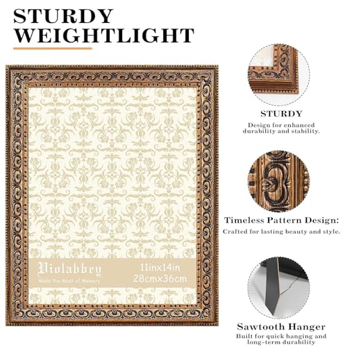 Image of VIOLABBEY 11x14 Picture Frame Antique Black and Gold, Vintage Photo Frame for Wall or Tabletop Display, Classic Design for Office Home Decor, Fits 11x14 Inch Pictures