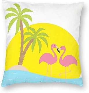 JONINOT Dos flamencos Rosados ​​Que se colocan en la Plaza del árbol de Las Palmas para el sofá del hogar, Dormitorio, Fundas de Almohada Suaves de 18 'x 18'