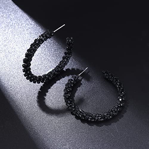 Punk Rhinestone Hoop Earring Women's Black Plated Crystal Hoop Earring Sparkly Black Crystal Wrapped Hoop Dangle Earrings For Women Girls Party Valentine's Day Gifts #TOP2