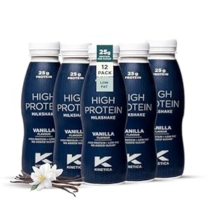 Kinetica Sports Ready-to-Drink High Protein Milkshake – Vanilla Flavour | 25g Protein/Bottle, 12 X 330ml Pack | High Protein, Low Fat & No Added Sugar | Post Workout Pre-mixed Drink for Men & Women