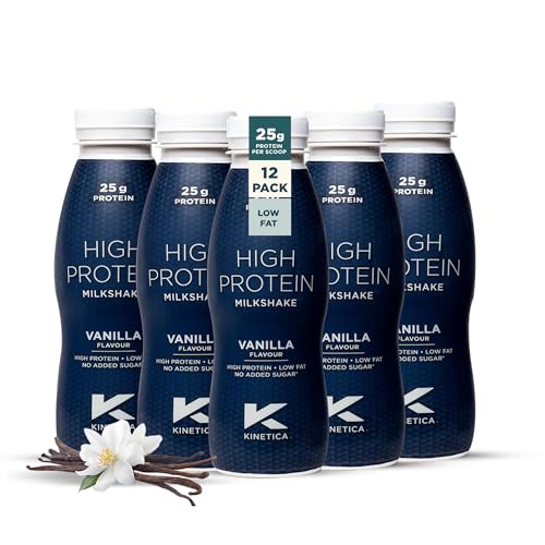 Kinetica Sports Ready-to-Drink High Protein Milkshake - Vanilla Flavour | 25g Protein/Bottle, 12 X 330ml Pack | High Protein, Low Fat & No Added Sugar | Post Workout Pre-mixed Drink for Men & Women