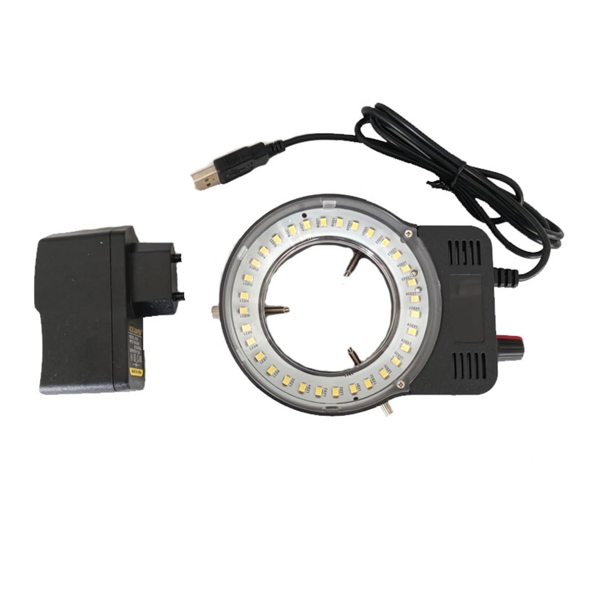 Microscope 110V-240V 32 LED USB Output Adjustable Ring Light Lamp for Video Stereo Microscope(with Adapter Black)
