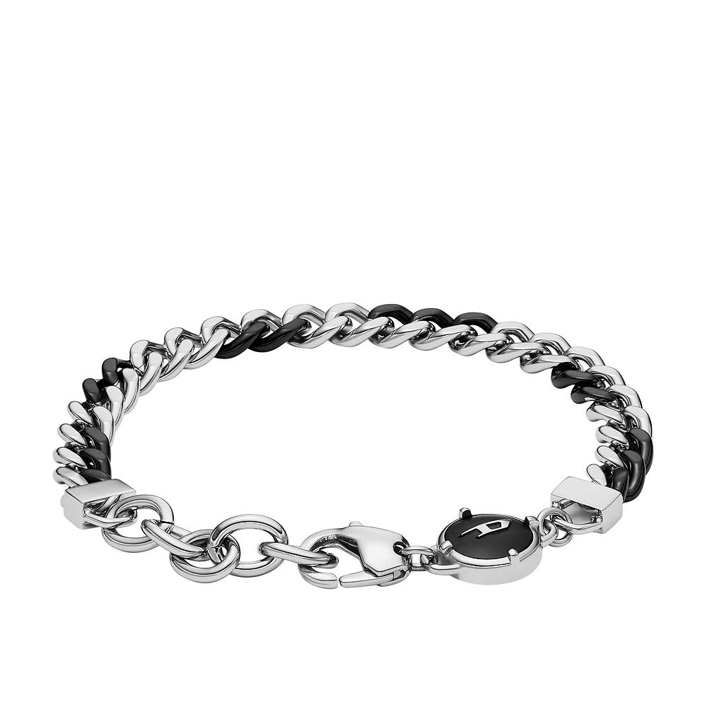 Diesel Bracciale da uomo in acciaio inossidabile bicolore con chiusura a moschettone