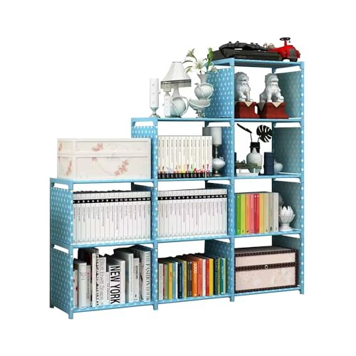 Image of Kuber Industries (Pack of 6) 9 Layer Book Rack | Book Cabinet Shelves for Bedroom Office Living Room | Storage Shelve for Books Storage Organizer | Adjustable Shelf Rack | SJ432B| Blue