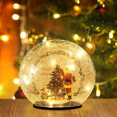 NEEDOMO Christmas Table Decorations Indoor, Interchangeable Crackle Glass Ball with LED Lights and Timer, Rustic Lighted Round Global for Mantel, Easter Spring Summer Fall Halloween All Season Cover