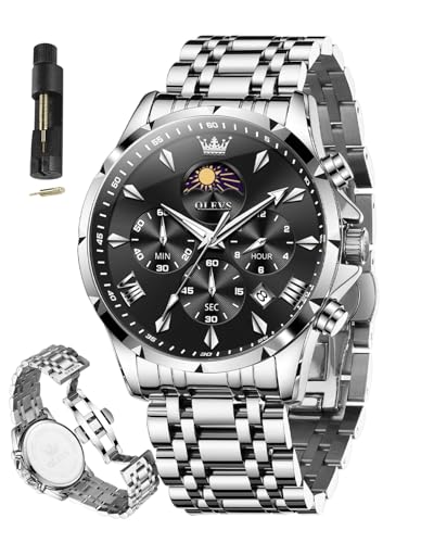 Image of OLEVS Watches for Men Analog Quartz Original Branded Mens Watch Chronograph Stainless Steel Chain 3ATM Waterproof Wrist Watch for Men