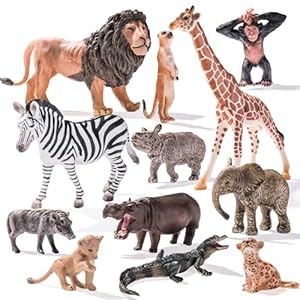 12PCS Large Solid Safari Animals Figures Toys, Realistic Jungle Wild Animal Figurines Includes Lion,Tiger,Crocodile Toys for Toddlers Kids 3-5 Years Old, Birthday Gift Party Favors for Kids