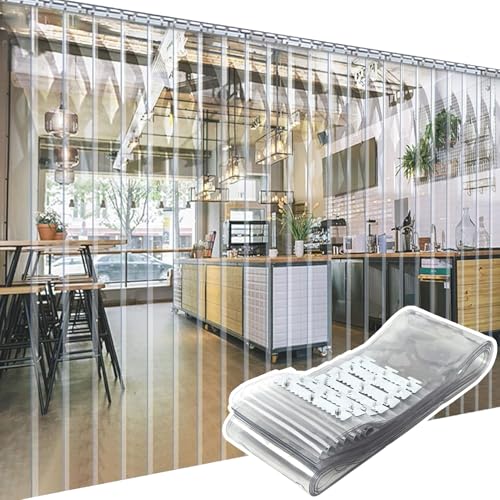 ALGFree Rideau à Lanière PVC 90x200cm Rideau à Lanières en Plastique Transparent 1.6mm Isolant Porte pour Porte de Chambre Froide, Entrepôt, Refroidisseur...