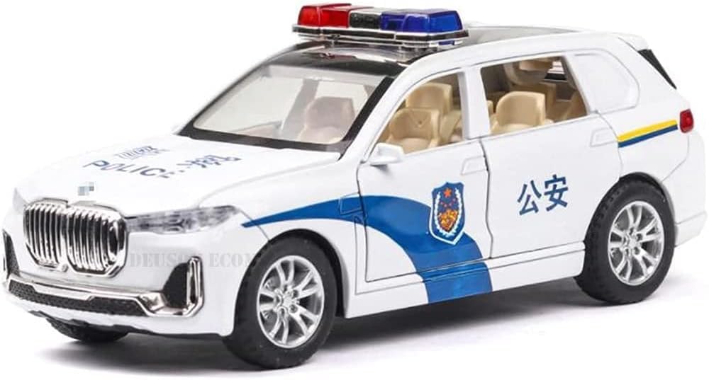 1:32 Scale Exclusive Alloy Metal Pull Back | Die-cast Car Model with Sound Light Mini Auto Toy for Kids Metal Model Toy Car with Sound and Light? (X7 Police -White)