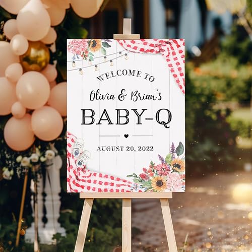 Red Baby-Q Welcome Poster BBQ Baby Shower Couples Coed Barbecue Party