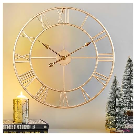 CLXEAST Champagne Gold Wall Clock, Large 24 Inch Wall Clocks for Living Room Decor, Metal Roman Numeral Wall Clock,Decorative Wall Clock,Non Ticking Silent Wall Clock for Bedroom/Kitchen/Office