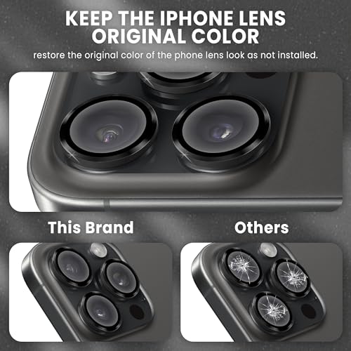 Image of ArmourPro Premium Camera Lens Protector Tempered Glass Compatible For iPhone 15 Pro max and iPhone 15 Pro Tough HD Individual Aluminum Alloy Lens Ring Cover, Scratch Resistant | Titanium Black