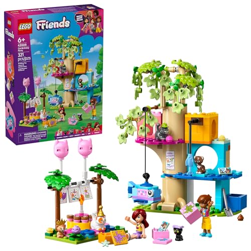 LEGO Friends Cat Birthday Party & Tree House Building Toy - Pretend Play Building Blocks W/Cat Toys...