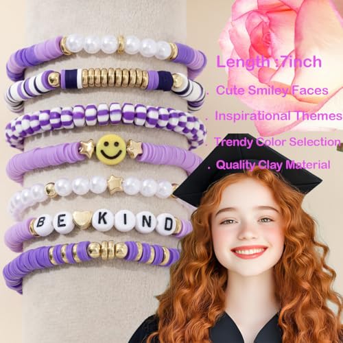 Friendship Stretch Stackable Bracelets, Heishi Surfer Clay Bead Preppy Smiley For Women Bracelet2