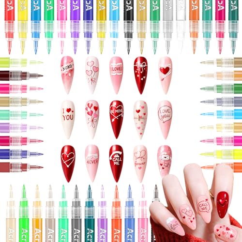 Image of 48 Color Nail Art Pens for Painting Nails, 0.7 MM Nail Polish Pens Drawing Point Liner Acrylic Painted Pen Kit, Waterproof Quick-drying for DIY Nails Art Design Manicure Tools
