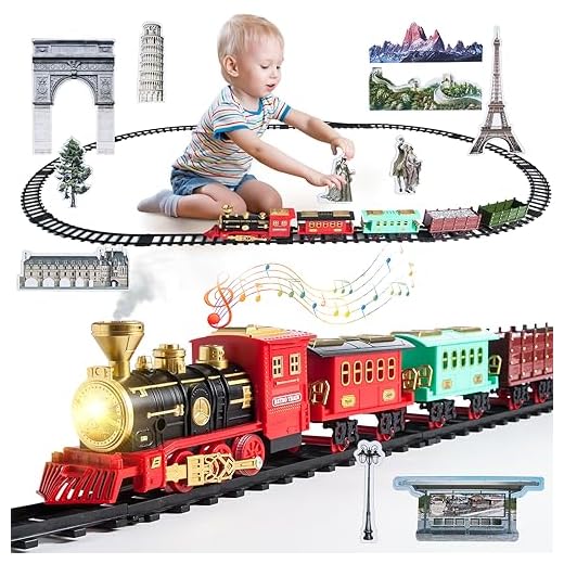 Tren Juguete para Niños, Tren de Navidad Eléctrico, Control Remoto Juegos De Trenes De Vapor con Humo, Luz, Sonidos, Locomotora y 4 Vagones Tren de Juguete Electrónico Decoración de Navidad