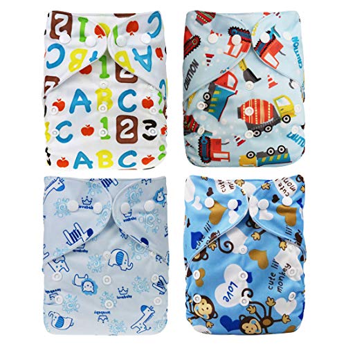 DEBAIJIA Cubierta de Pañales de Tela Para Bebés Lindo Casual Reutilizable Impermeable Transpirable Ajustable Lavable Pañal Diario Adecuado para 0-36 Meses Niño Niño Niña Sin Inserto 4 / PCS