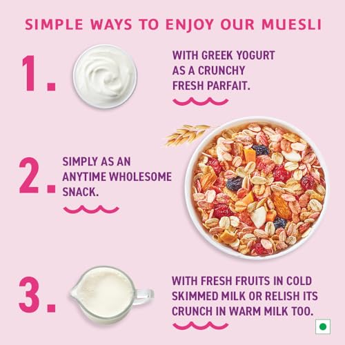 Image of Bagrry's Crunchy Fruit & Nut Muesli with 30% Real Fruits, Nuts & Seeds- 750G | 16 Real & Freeze Dried Fruits, Nuts, Seeds & Berries Muesli | No Candy | 38% High Fibre Oats, No Cornflakes | Fibre & Protein Rich Breakfast Cereal