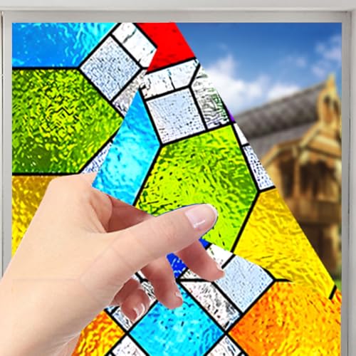 Image of Nuxovilar Sparkle Colorful Diamond Window Film 17.7x39.4 PVC | Geometric Mosaic, Tile Cling colorful diamond sticker, sparkle glass wrap for kitchen bedroom living (Diamond)