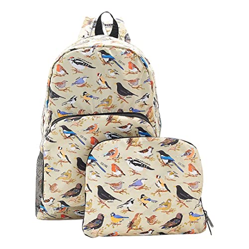 ECO CHIC Sac à dos pliable léger | Sac à dos durable résistant à l'eau | Se replie dans une pochette pour le rangement (Oiseaux sauvages Vert) Cover