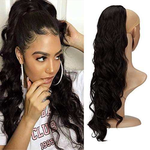 KOODER Drawstring Ponytail for Black Women,Wavy Ponytail Extension,Curly Hair Ponytail Extension,Curly Ponytail Drawstring,Pony Tails Hair Extensions for Black Women,Drawstring Ponytail Hair 24