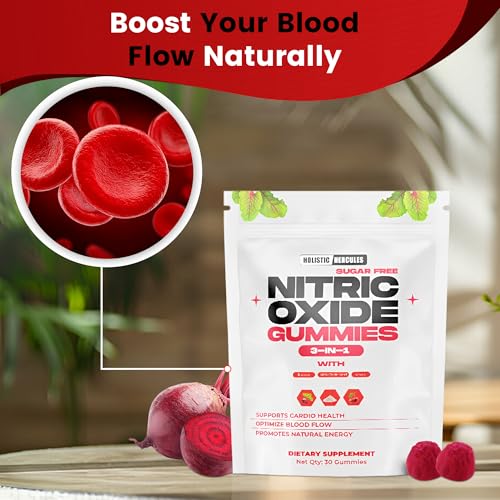 Image of Holistic Hercules Nitric Oxide Gummies - Nitric Oxide Supplements for Men - Sugar-Free Beet Root & Cherry Chews for Energy & Circulation - Supports Heart Health & Blood Flow - Vegan, Non-GMO, 30 Count