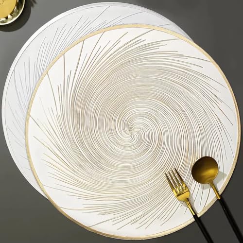 Image of Dakshya Industries PVC Waterproof Round Table Placemat & Table Runner Combo Set | 6 Round Table Mats (38 x 38 cm) + 1 Table Runner | Heat Resistant, Washable, Non Slip Dining Table Decor (Ivoris)