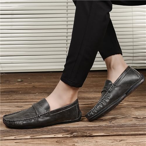 Mens Leather Slip On Outdoor Casual Breathable Loafers Simple Moccasins Lightweight Comfortable Wedding Shoes4