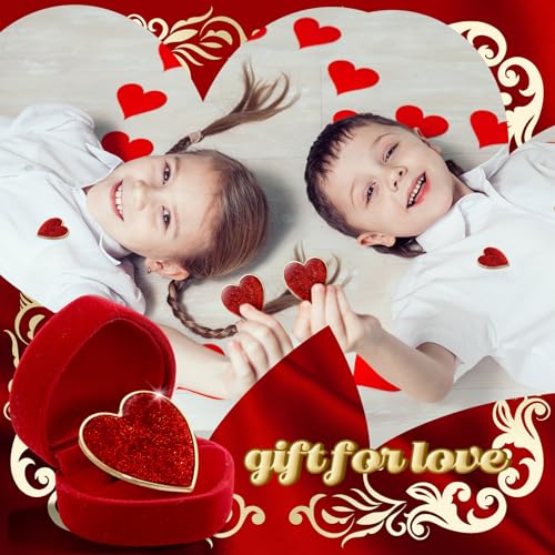 Image of Huquary 16 Pcs Heart Pins Valentine's Day Red Glitter Lapel Enamel Pins Love Heart Lapel Brooch Pin Bulk for Men Women Costume Clothes Bags Hats