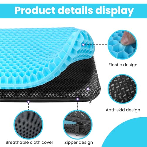 Image of Gel Seat Cushion, Orthopaedic Double Layer Thickening Seat Cushion with Non-Slip Fabric Cover, Breathable Chair Cushion, Gel Cushion, Seat Cushion for Office Chair, Kitchen Chair, Wheelchair,