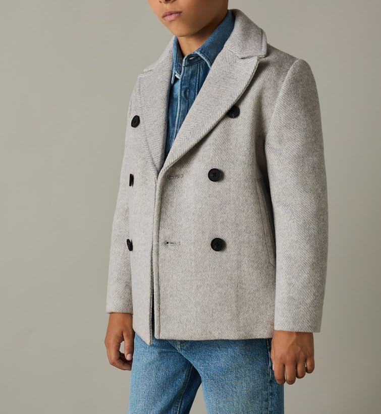 ORBITRAY 2-14 Years Wool Blended Twill Double Breasted Overcoat Thighs Length for Boys Fall Coat Winter Outfit Dinner4