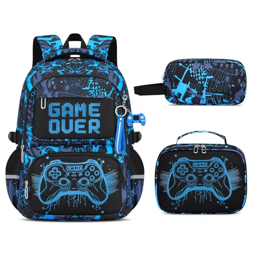 Amythe Mochila Escolar Niño Adolescente Fluorescente 3 PIEZAS, Mochila para Niños con Fiambrera y Estuche 8 a 12 Años, Mochilas Escolares Grande Impermeable y Ligera, Verde