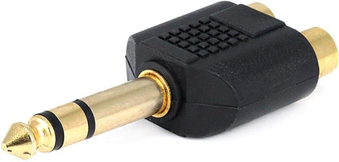 107193 Adaptador divisor de conector estéreo de 6,35 mm a conector 2 RCA, chapado en oro