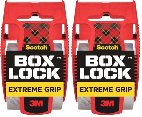 Image of Scotch Box Lock Packaging Tape, 1 Roll with Dispenser, 1.88 in x 800 in, Extreme Grip, Sticks Instantly to Any Box (195) (Pack of 2)