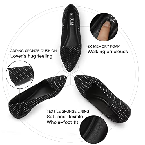 Image of MUSSHOE Black Flats for Women Pointed Toe-Comfortable Business Casual Work Shoes, Dressy Suede Slip On with Memory Foam for Office, Teacher & Standing All Day